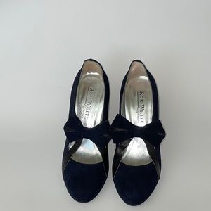 Ron White, Navy Blue suede (39), made in Italy, heels with bow